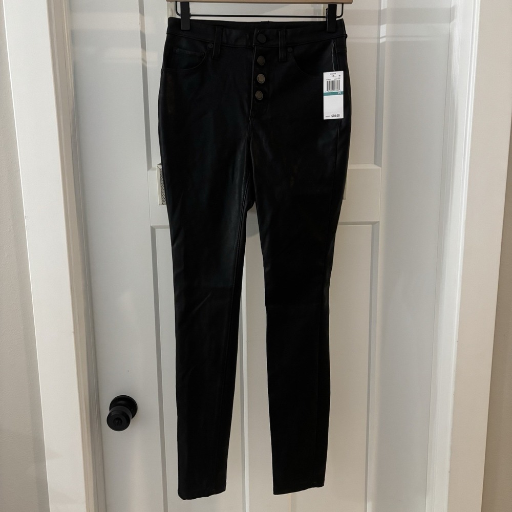 NWT‎ Blank NYC The Great Jones in Daddy Soda Black Vegan Faux Leather Pants 25
